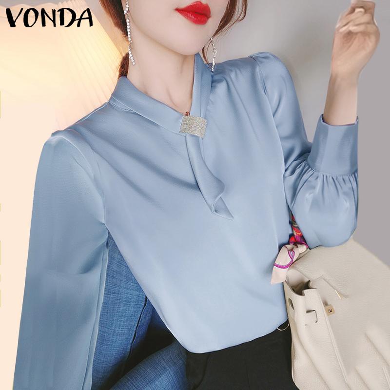 

VONDA Женские элегантные офисные рубашки с воротником и длинным рукавом