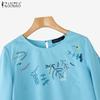 ZANZEA Women Casual Round Neck Loose Print 3/4 Sleeve Blouse