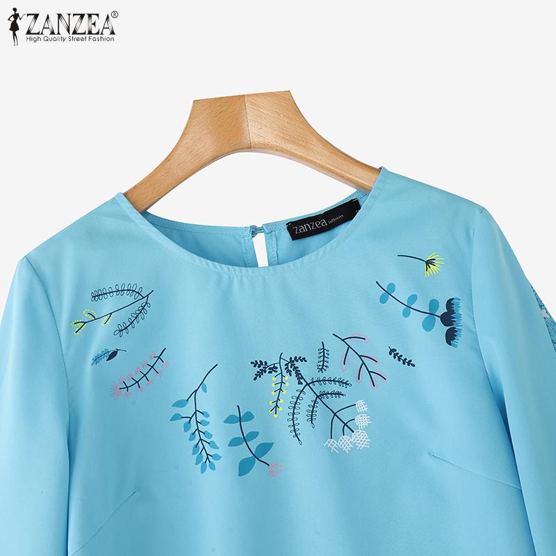 ZANZEA Women Casual Round Neck Loose Print 3/4 Sleeve Blouse