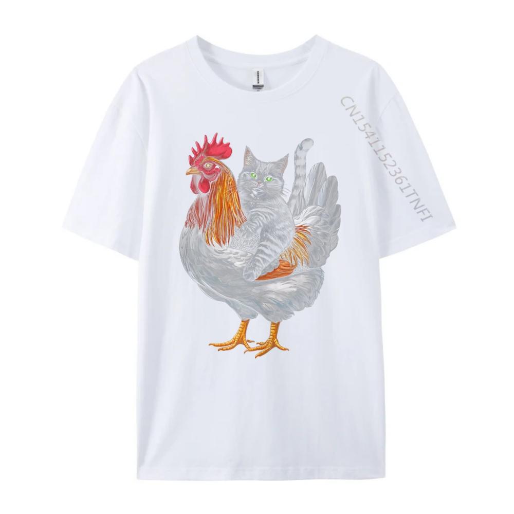 Cat Riding Chicken Tuxedo Cat On A Chicken Printed T-Shirt Graphic T Shirts Letter