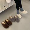 Korean version of one-pedal lamb wool shoes 2025 big head wool inside half drag slippers bag head flat women's shoes