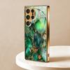 Gold-plated Tempered Glass Phone Case, Compatible Galaxy S26 S25 S24 S23  S22 Ultra Plus. Featuring a Green Gold Mineral Design.