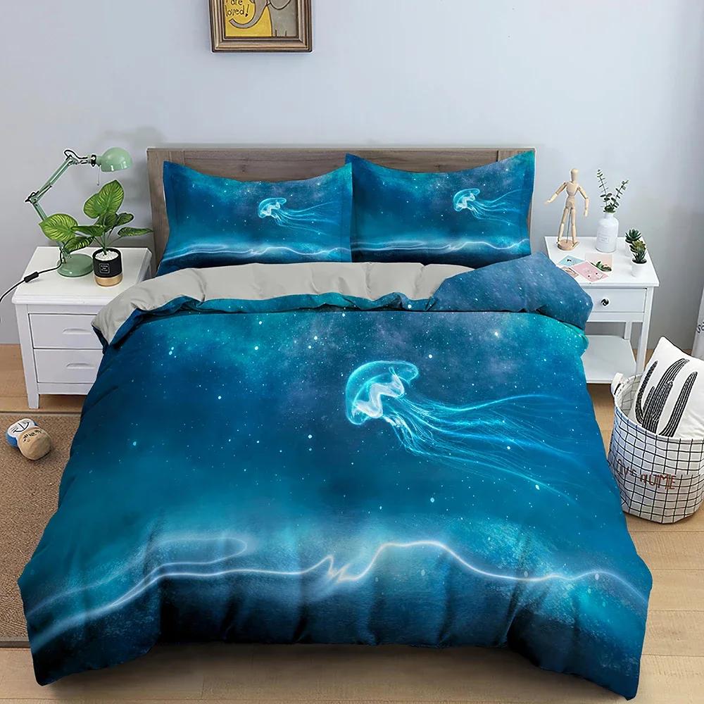 Bettwäsche-Set mit Meeresmotiven und Quallen