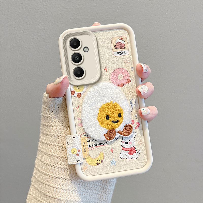 KEYSION Cartoon Cute Plush Embroidery Case for Samsung A55 5G A35 with Lanyard Silicone Shockproof Phone Cover for Galaxy A25 A15 5G