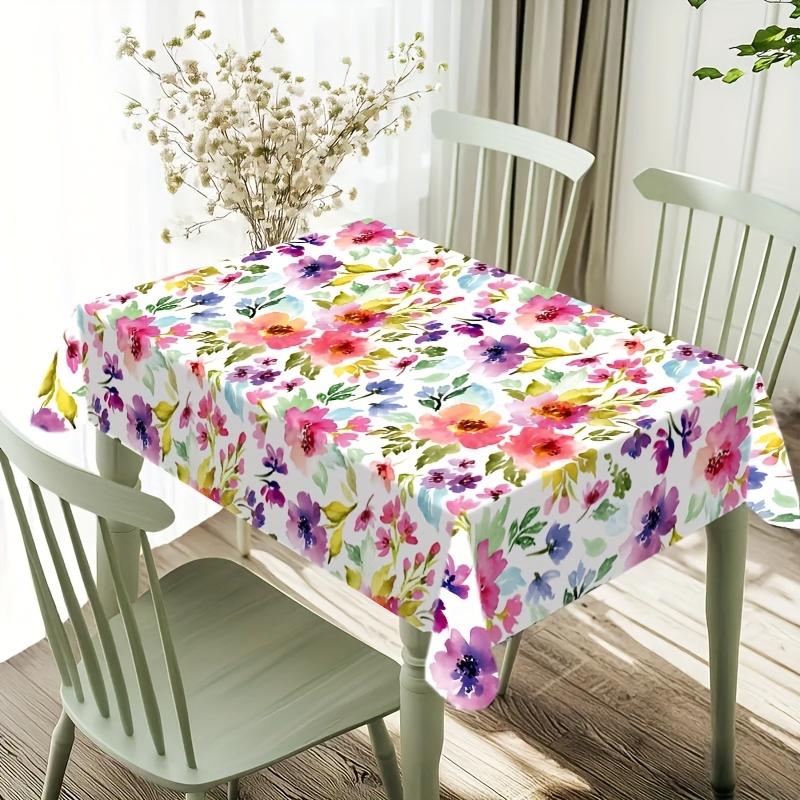 1pc Vibrant Spring Summer Floral Tablecloth - Colorful Wildflowers Print Rectangular Polyester Table Cover for Indoor/Outdoor Use, Kitchen Dining Room