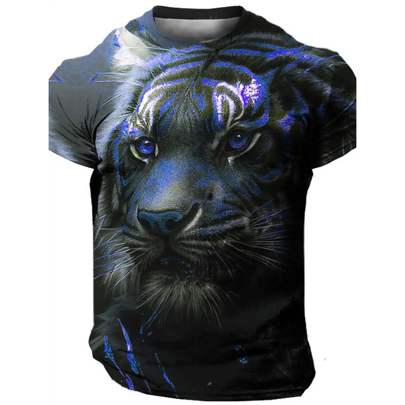 Flame Animal Pattern 3D Printing Fashion Men's Outdoor Sports Short Sleeve T-shirt Plus Size Men's Shirt Casual Personality Tren