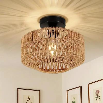 Plafondlampen Rotan Kroonluchter Armatuur Handgeweven Armatuur Opbouw Voor Hal Slaapkamer Keuken Entree Woonkamer
