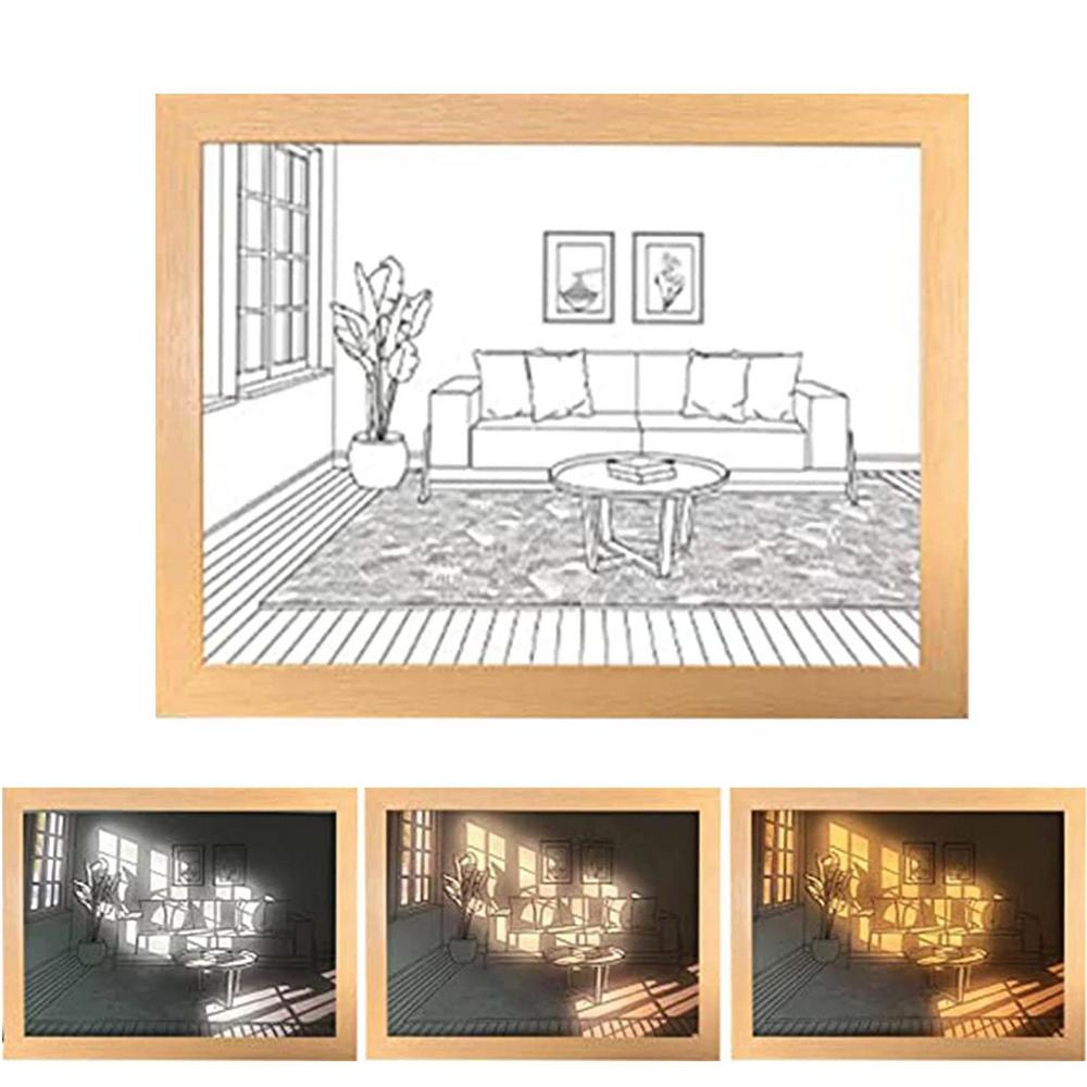 Light Painting Art Lighting Picture Frame LED 3 Colors Night Light Shadow Bedside Lamp Creative Wall Art For Bedroom & Home