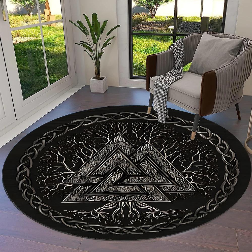 Tree of Life Viking Yggdrasil Valknut Round Carpet Rug for Living Room Bedroom Sofa Decor,Kid Paly Area Rug Non-slip Floor Mat