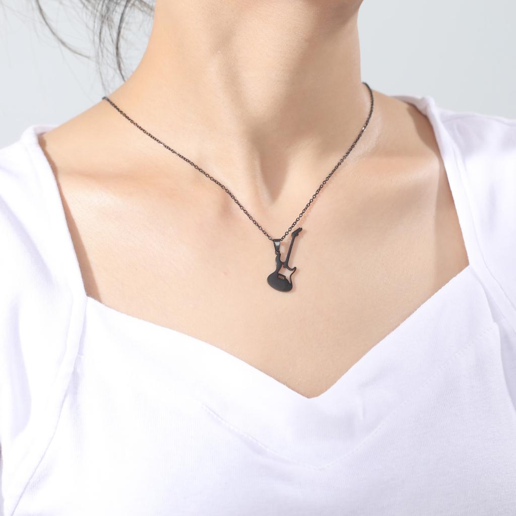 Teamer Stainless Steel Necklace for Women Music Note Instrument Guitar Pendant Charms Gold Plated Fashion Jewelry Romantic Gift