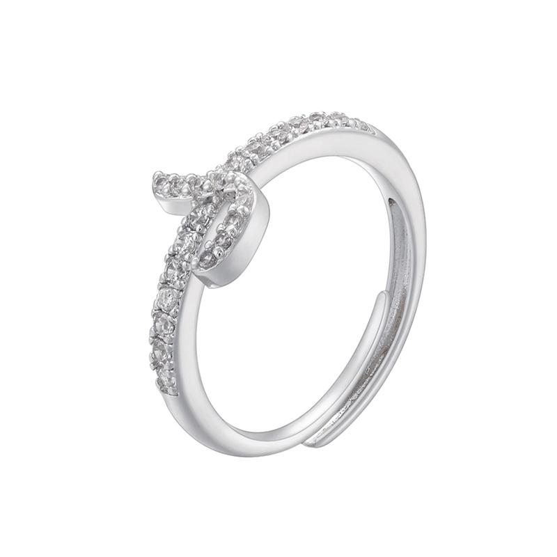 ZHUKOU gold plated zircon 16 Arabic letters silver adjustable ring : VJ632B1
