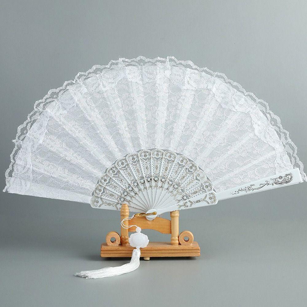 Lace Design Folding Fan Floral Pattern Handheld Fan Vintage Lace Hand Fan Party