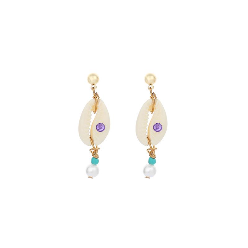ins fashion new gemstone shell pearl earrings, trendy niche French temperament earrings