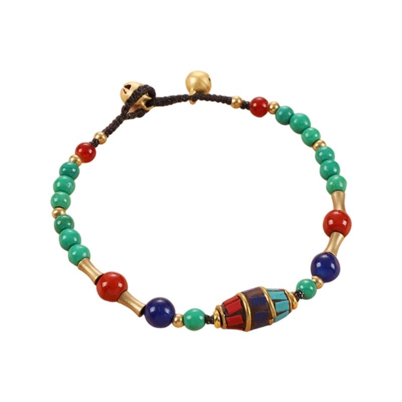 Natural Stone Tibetan Nepalese Beaded Bracelet Handcrafted with Copper Beads Wristband for Meaningful Gift Giving