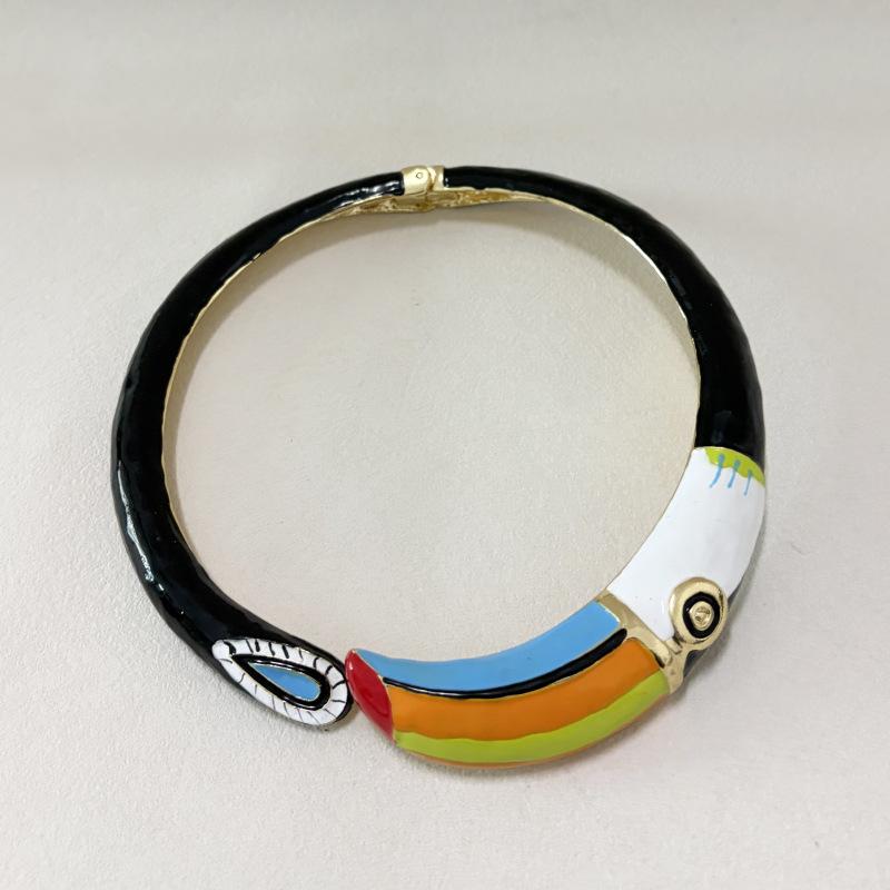 Designer Style Extravagant Colored Enamel Parrot Collar Necklace Brooch Women Fashionable Luxurious High-end Jewelry Accessory