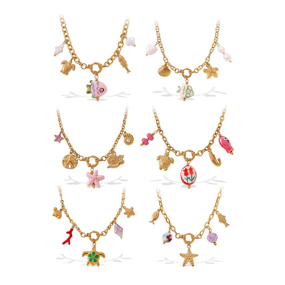 Ocean Wind Resort Beach DIY Pendant Starfish Necklace Stainless Steel Gold Plated Necklace Jewelry Women