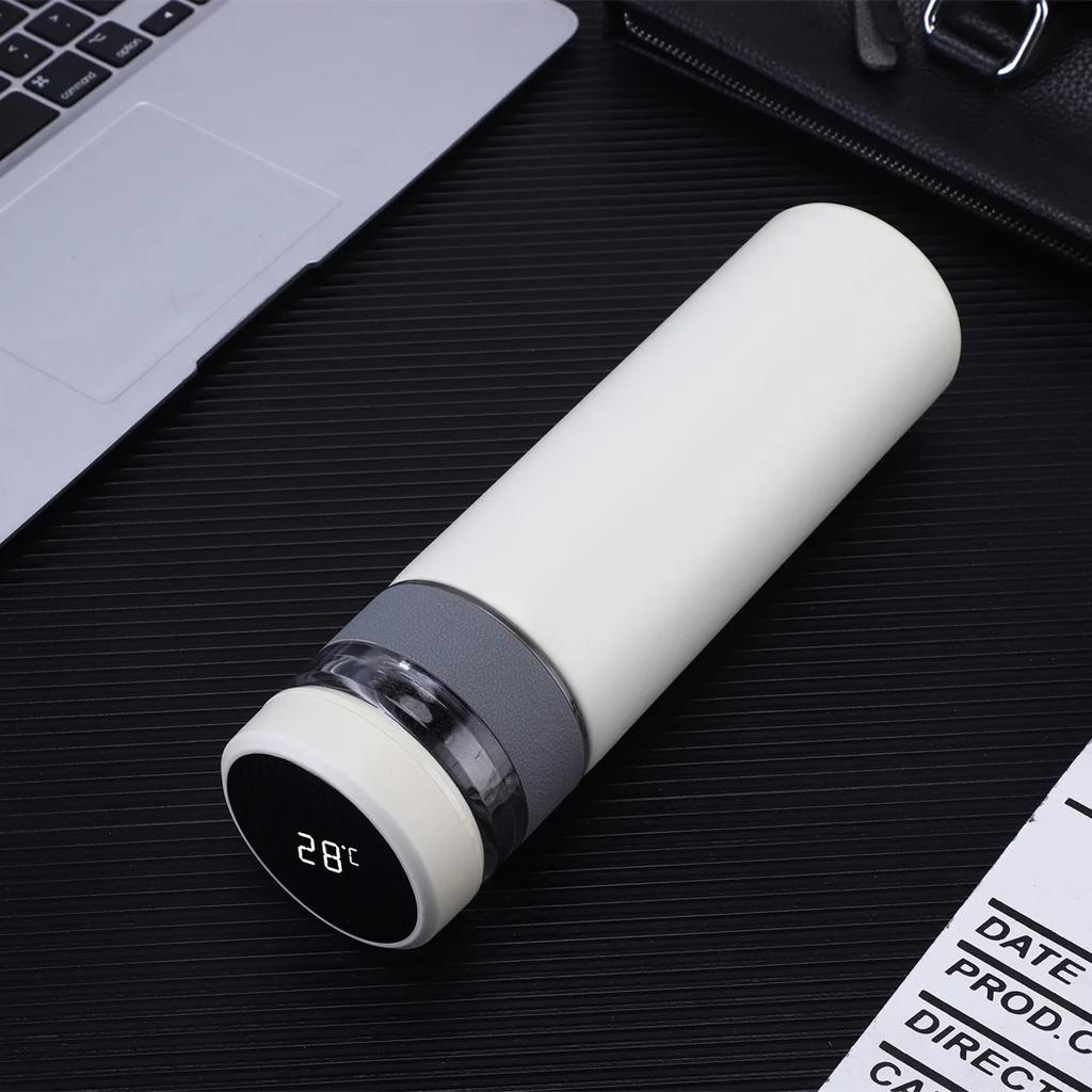 Yeni 450ml Akıllı Sıcaklık Vakumlu Termos Bardak Taşınabilir 304 Paslanmaz Çelik Çay Ayırmalı PP Bardak Sıcak Su Şişesi Cam Çay Bardağı