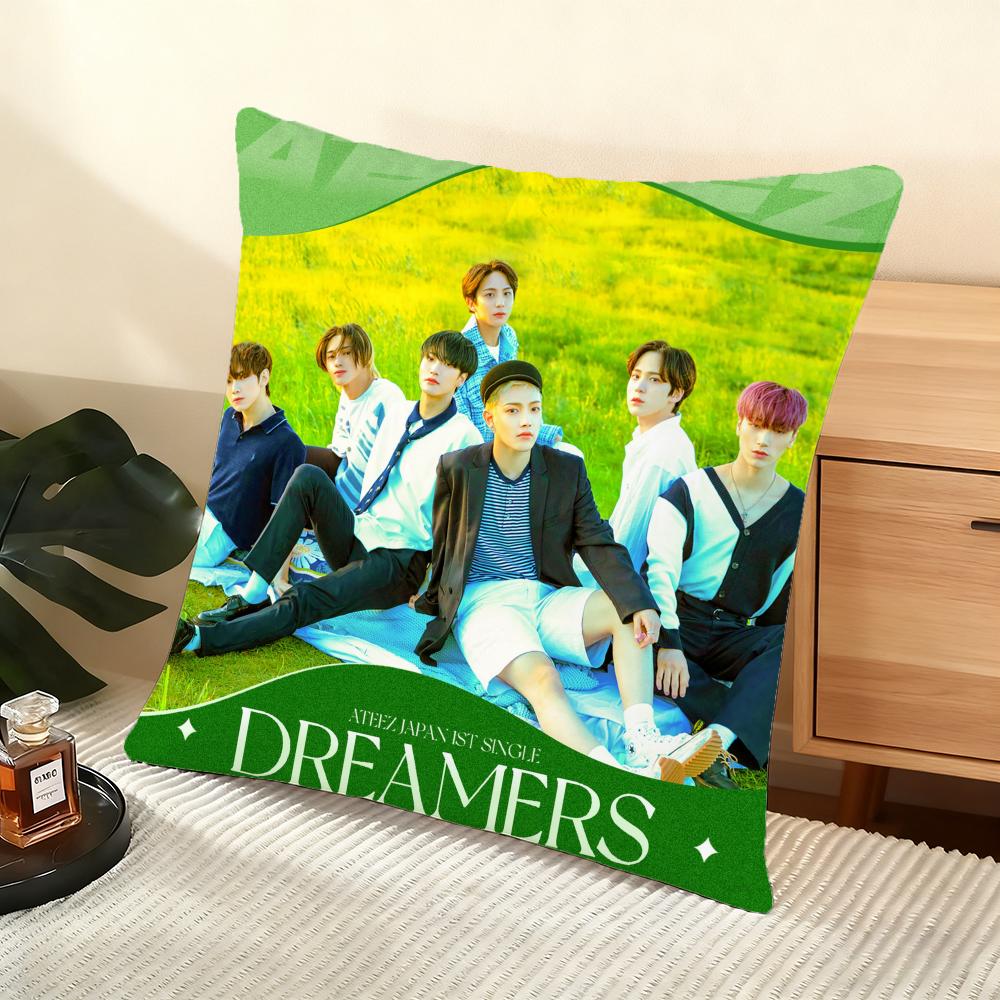 Ateez Album Cushion Cover Silky Short Plush Home Sofa Cushion Cover - Invisible Zipper Home Decoration
