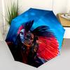 Federkopfschmuck im Stil amerikanischer Ureinwohner mit automatisch öffnendem Regenschirm, faltbares 3-stufiges Design, 8-Knochen-Eisenrahmen, Outdoor-Regenschirm, Per