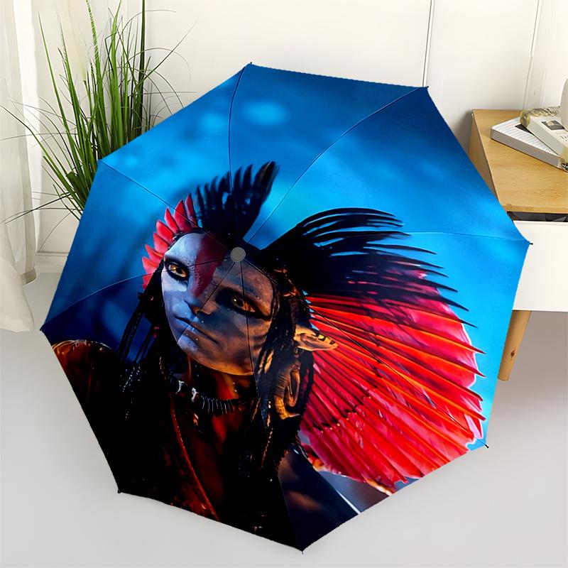 Federkopfschmuck im Stil amerikanischer Ureinwohner mit automatisch öffnendem Regenschirm, faltbares 3-stufiges Design, 8-Knochen-Eisenrahmen, Outdoor-Regenschirm, Per