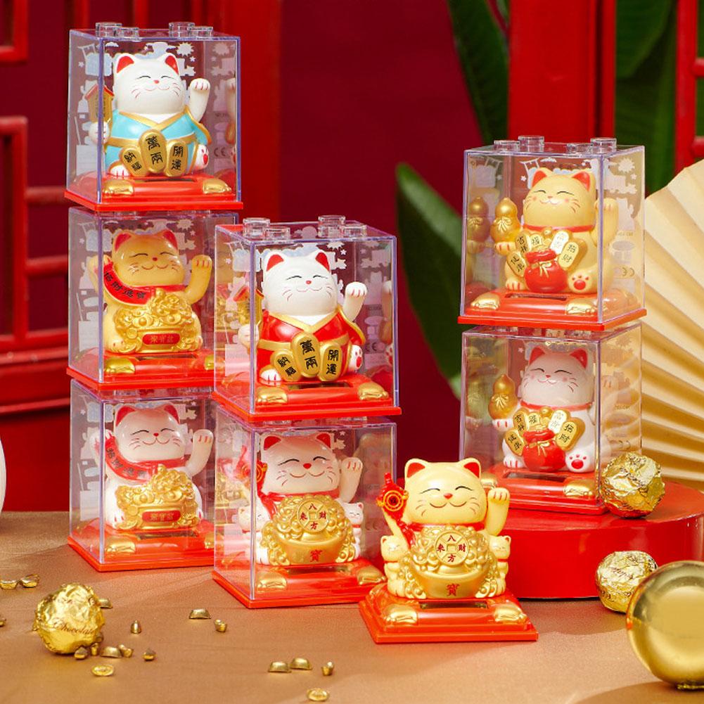 Zhaocai Cat Decoration With Solar Energy Automatic Shaker Creative Cake Decoration Gifts Lucky Cat Statue