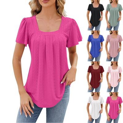 Women's Fashion Spring And Summer Loose Top Square Neck Swallowtail Short Sleeve T-Shirt