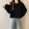 Women Loose Short Length Crew Neck Long Sleeve Casual Pullover Sweatshirt