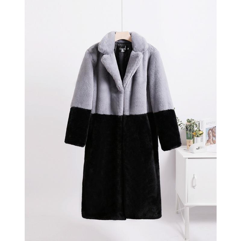 Winter Loose Mink Fur Imitation Fur Stitching Mid-Length Coat Fur Suit Collar Women's Overcoat