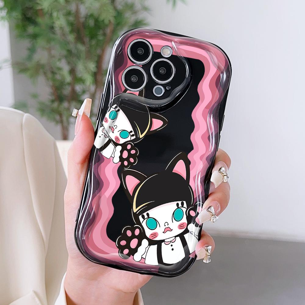 Cartoon Pattern Cream Texture Casing Wavy Edge Soft Silicone Cover Phone Case for OPPO Reno Realme OnePlus Vivo
