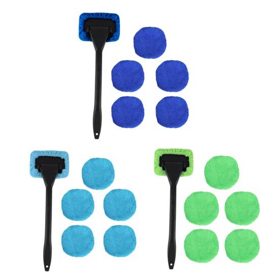 Čisticí kartáč na stěrače čelního skla auta, nástroj na čištění čelního skla, 16palcová hůlka na čištění oken s 5 opakovaně použitelnými mikrovláknovými hadříky