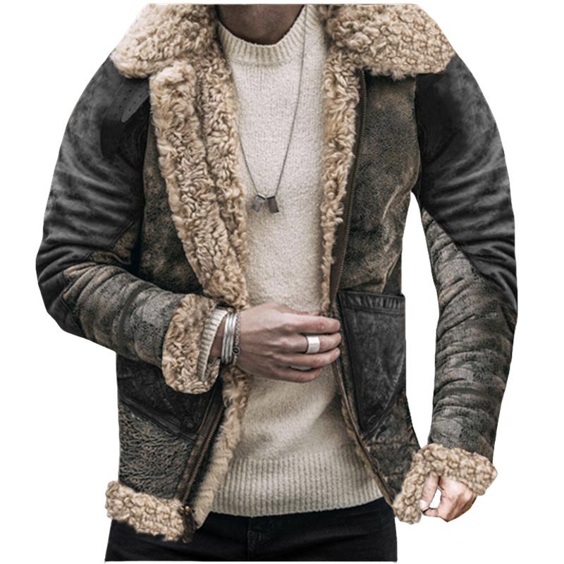 Winter Nieuwe Jas voor Heren met Geïntegreerde Furs Verdikte Imitatieleer Fleece Bedrukte Jas