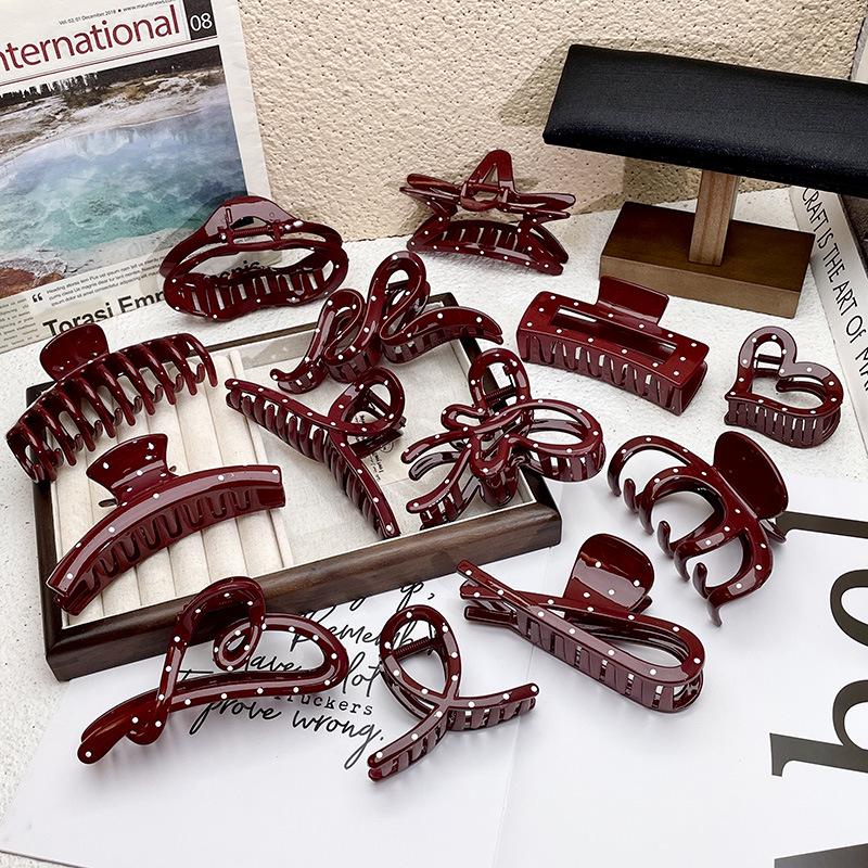 Ancola Wine Red Polka Dot Acrylic Claw Hair Clip