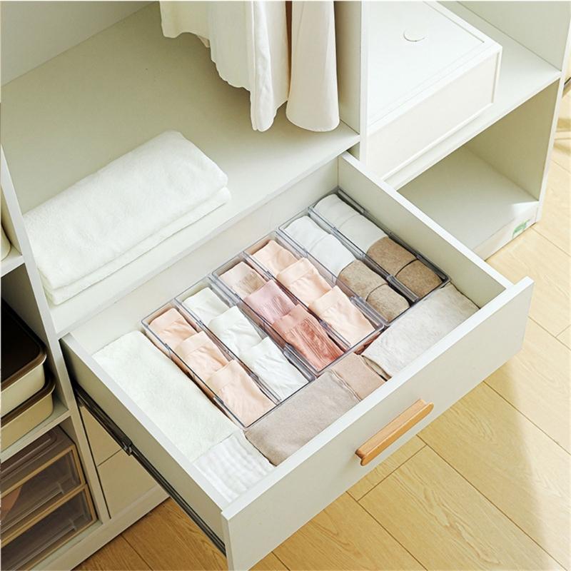 Adjustable Double Section Storage Container Clear Spaces Saving Plastic Materials Home Organization Solution
