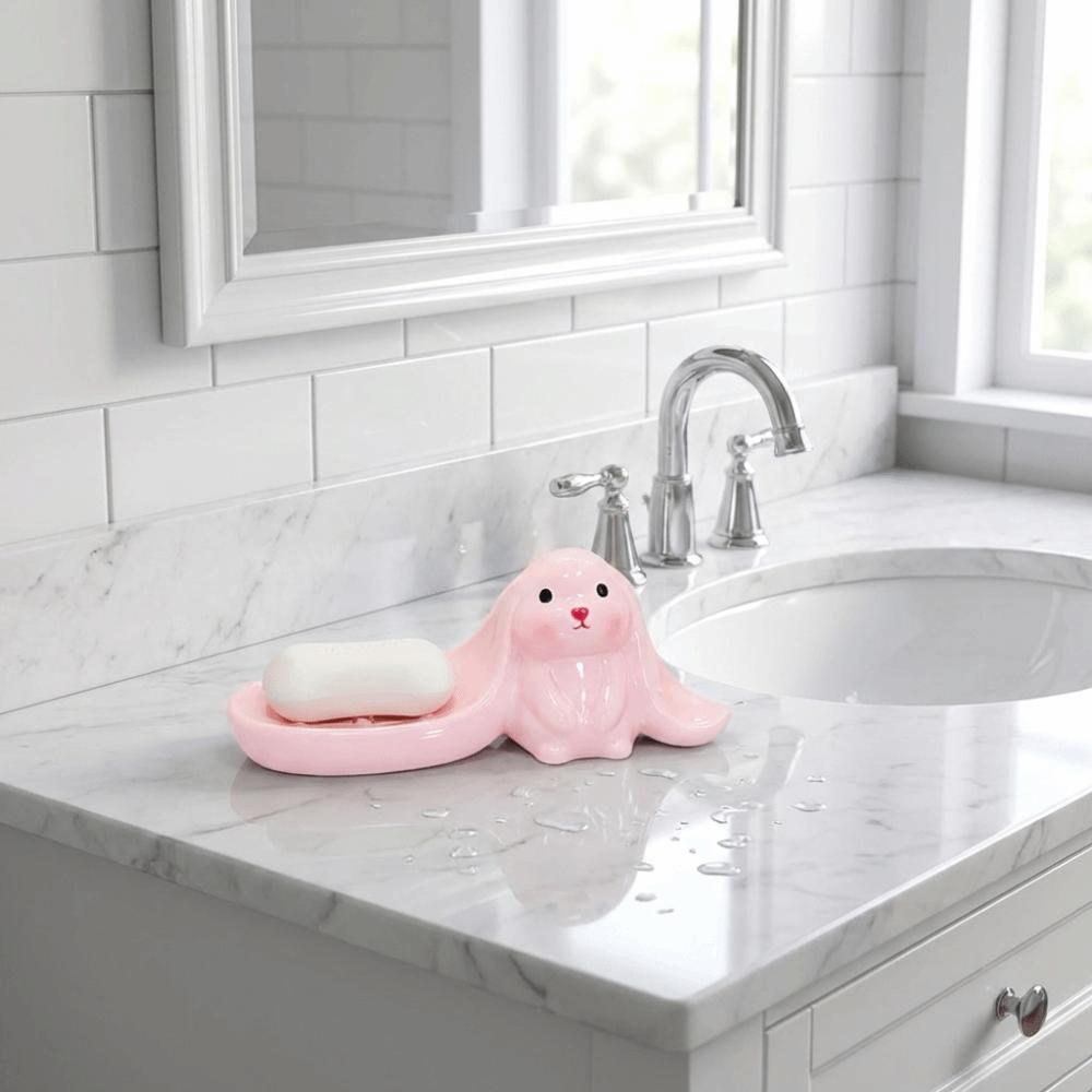 Soap Box Long Eared Rabbit Soap Holder Pink Bathroom Decor Organizer Rabbit Soap Dish  Household