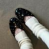 Women Flat Shoes Autumn 2026 New Round Toe Shallow Mouth Patent Leather Butterfly Knot Rivet Casual Shoes Soft Sole Single Shoes