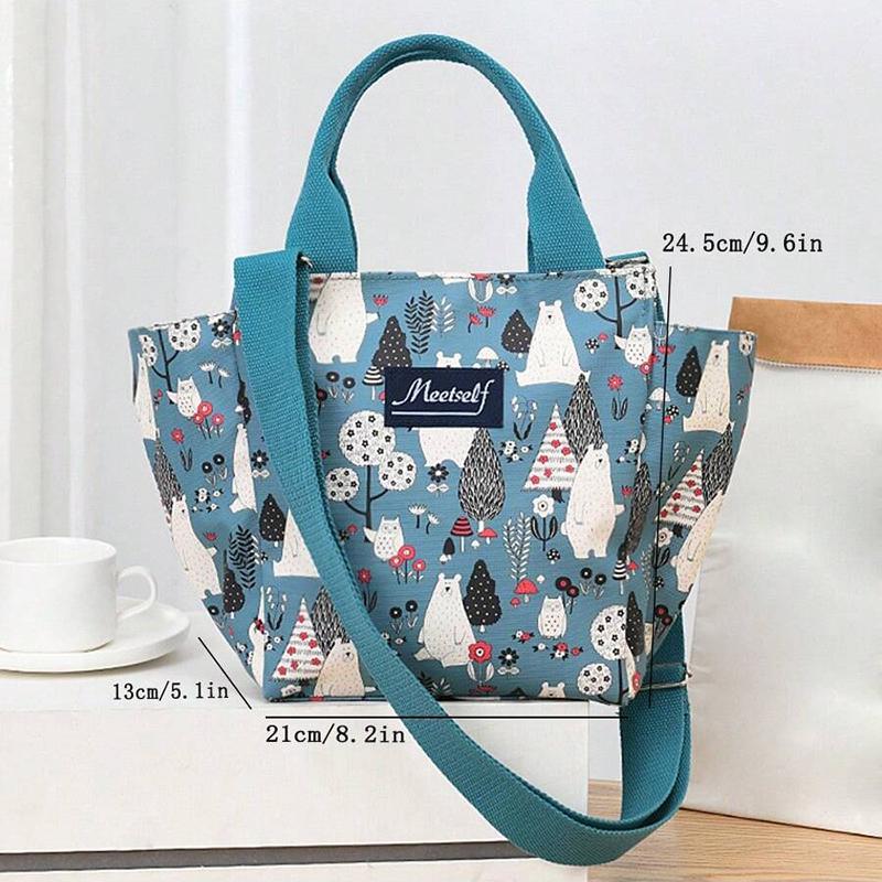 Large Capacity Waterproof Lunch Bag  Portable Shoulder Bag with Cartoon Animal Prints In Oxford Cloth  Storage Bag for Travel