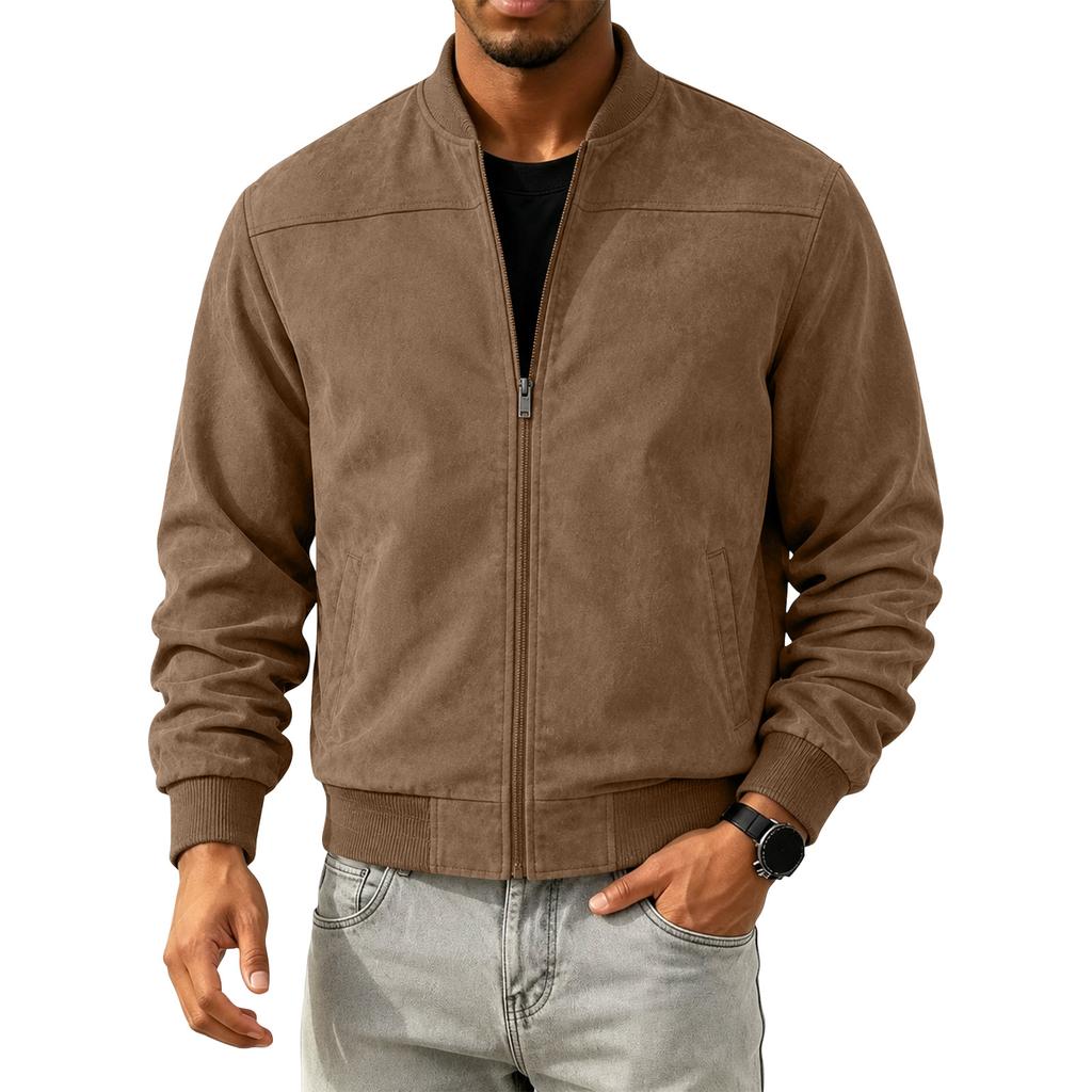 Men's Jacket with Stand Collar and Zipper for Winter