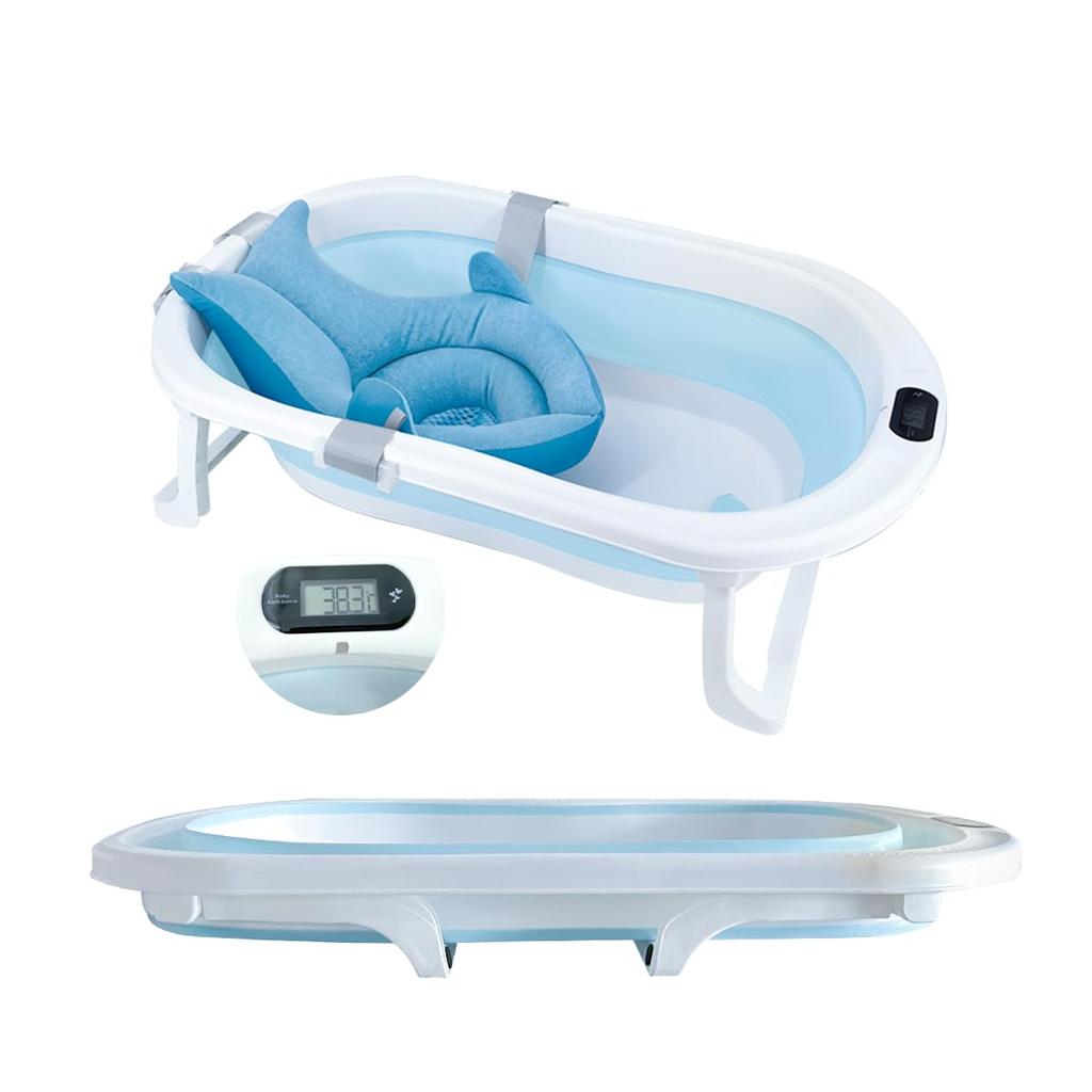 Dětská vanička Skládací vanička pro nemluvňata let Zahrnuje teploměr Vylepšená houbová koupelová síť Snadno skladovatelný Design pro miminka Dětská vanička Bezpečnostní dětská vanička
