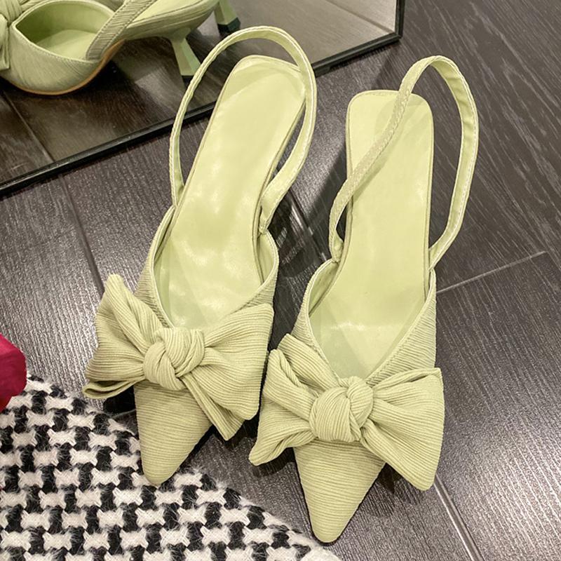 Fashion Butterfly -Knot Women Mules Low Thin Heels Slingback Sandals Summer Pointed Toe Slip On Ladies Dress Pumps Shoes