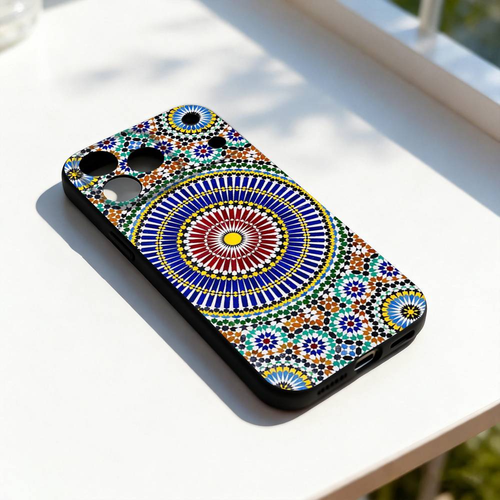 

M-Марокканская плитка Крутой чехол для телефона для iPhone 11,12,13,14,15,16,17,Pro,Max,Plus,E,SE4,Air,Mini Черный Мягкий чехол iPhone12
