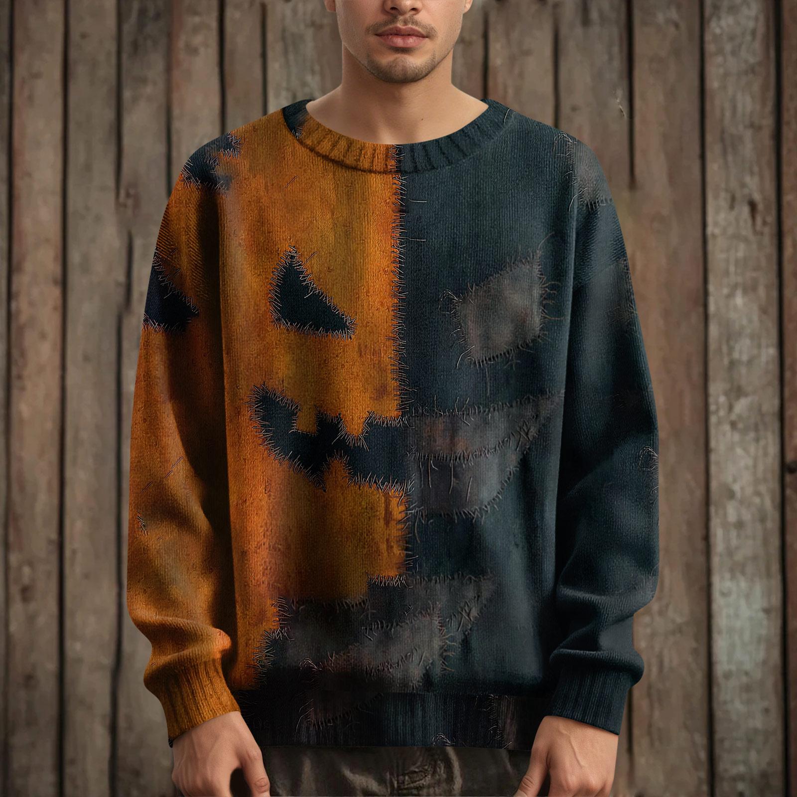 

Мужской пуловер с длинным рукавом, повседневный вязаный свитер оверсайз с принтом на Хэллоуин XL