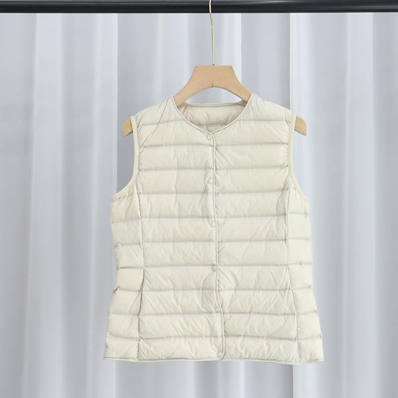 New Light and Thin Collarless Down Vest Women's White Duck Down Liner Thin Down Jacket Pressure Glue Vest Vest