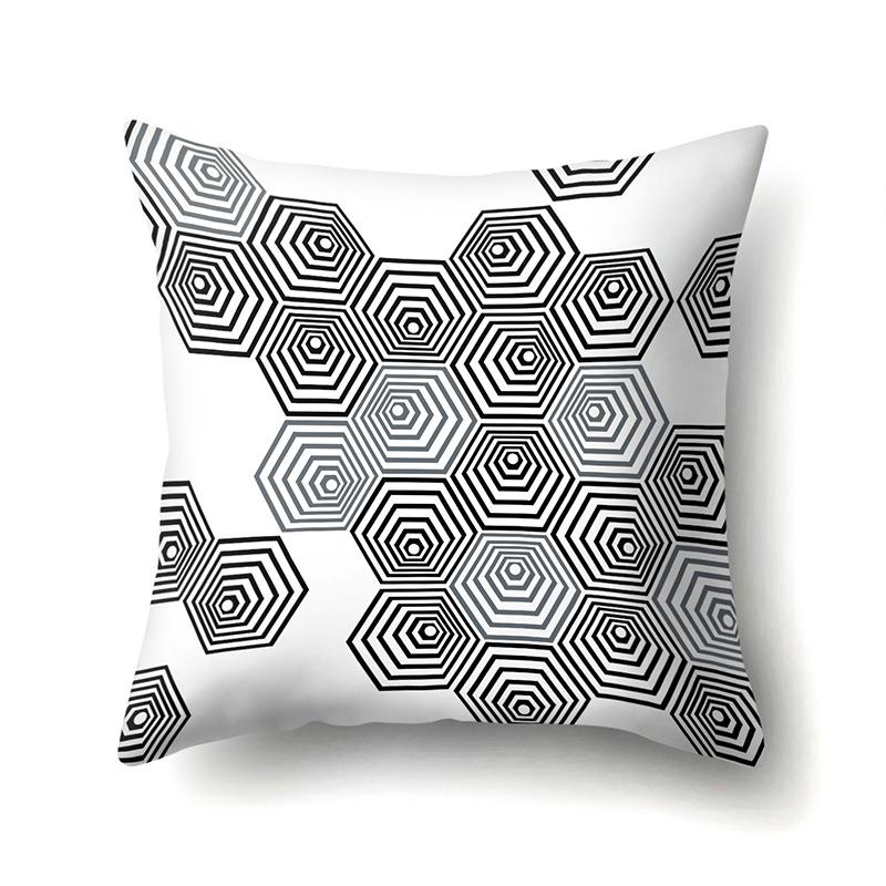 Polyester Pillowcase Peach Leather Velvet Black and White Geometric Printed Pillowcase Waist Cushion Cover Bedside Cushion Cover Bedside Cushion Cover