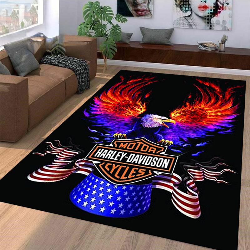 "Harley-Davidson Motorcycles Inspired Retro Design Carpet with Vintage Artwork" Suitable for Use As an Anti-slip for Room and Bedroom Sofas