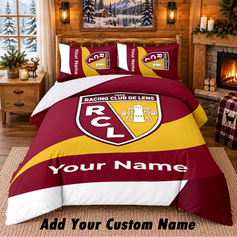 Racing Club De Lens Pattern Bedding 3Pcs Set Custom Name, Bed Sheet And Pillowcases For Home Bedroom