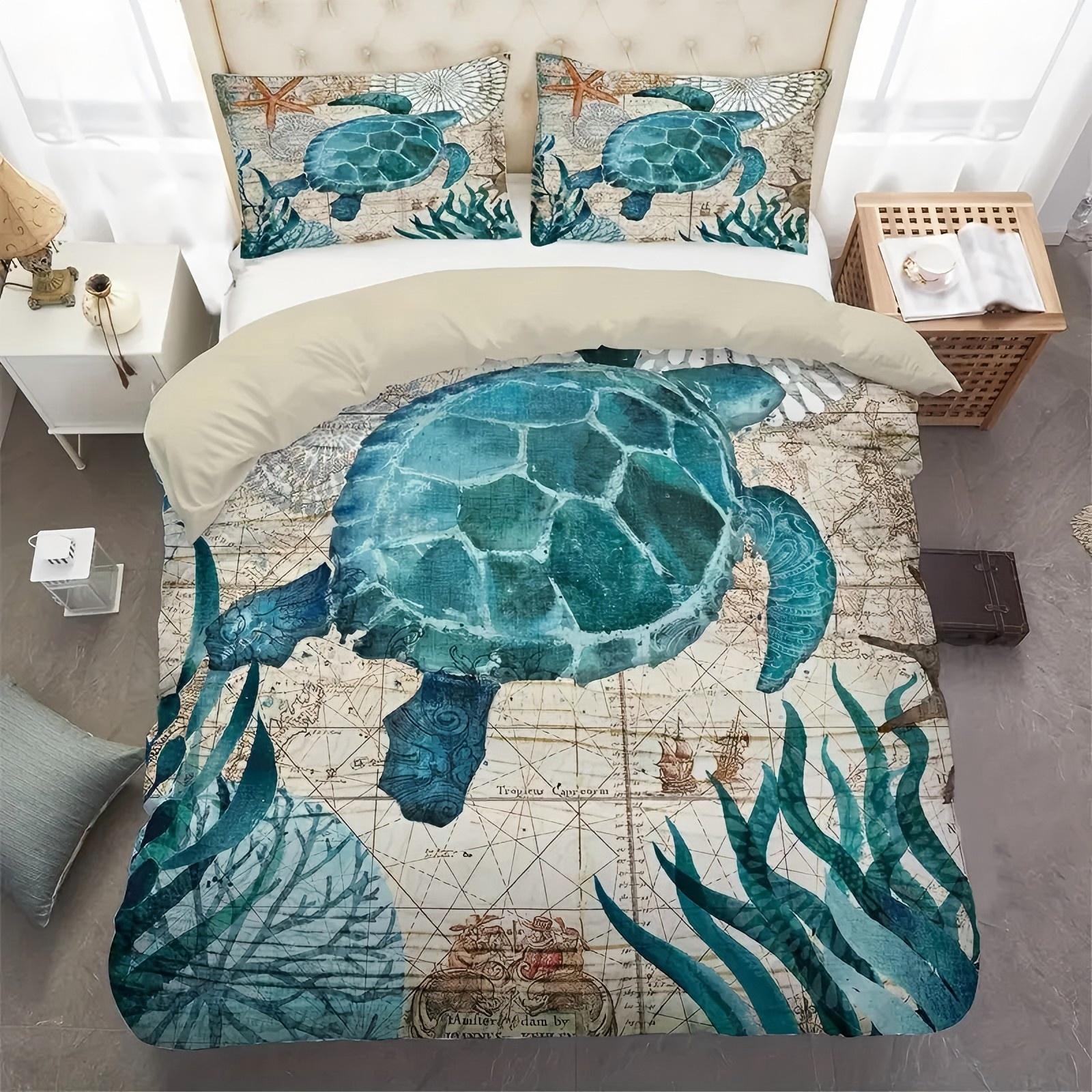 Sea Turtle Octopus Colourful Animal Marine Life 3d Print Pattern Duvet Cover Bedding Set Comforter Hawaiian Duvet Cover sets 135x200cm 2pcs