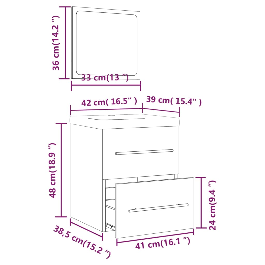 White Washbasin Cabinet with Built In Basin Wood Based Material