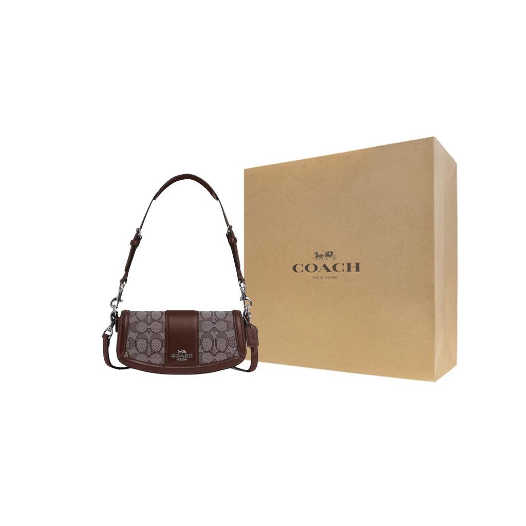 Coach Andrea 21 Metallic Logo Signature Jacquard Trimmed Leather Handbag Women handbags Brown CU985-SVS8S