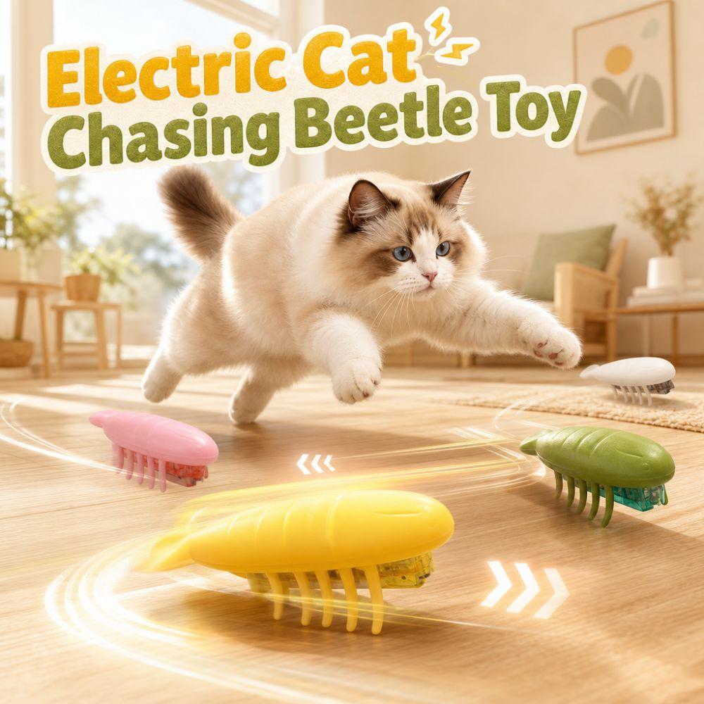Interactive Play Electric Cat Chasing Beetle Toy Replaceable Battery Release Energy Jumping Bug Cat Toy Sturdy TPU