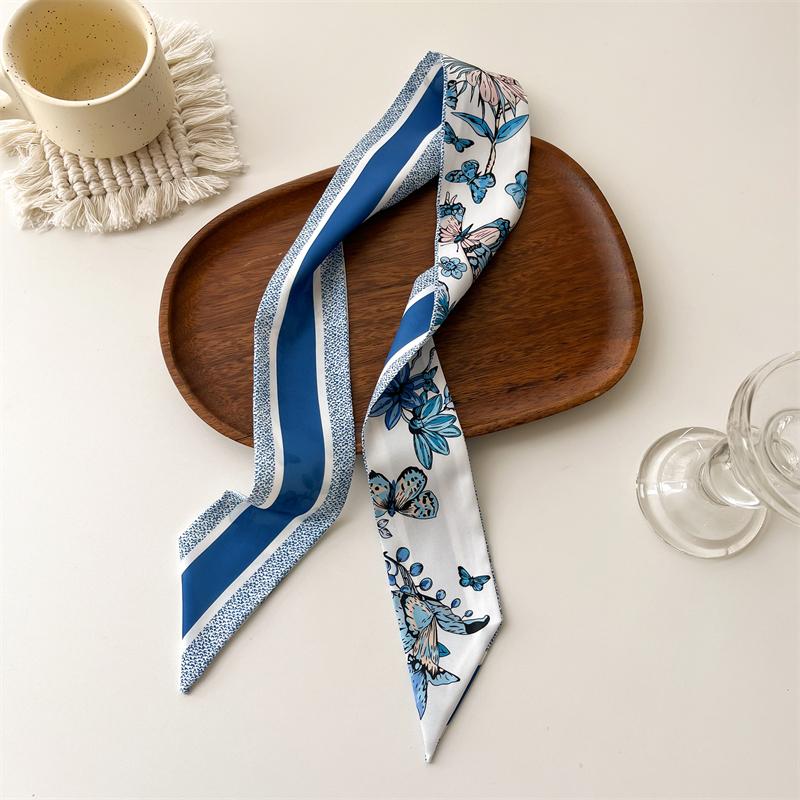 Langer, dünner Seidenschal für Damen, Haarband, Krawatte, Design-Print, Luxusmarke, Haarreifen-Accessoires, coole Mädchen-Schals, Sommer 2021